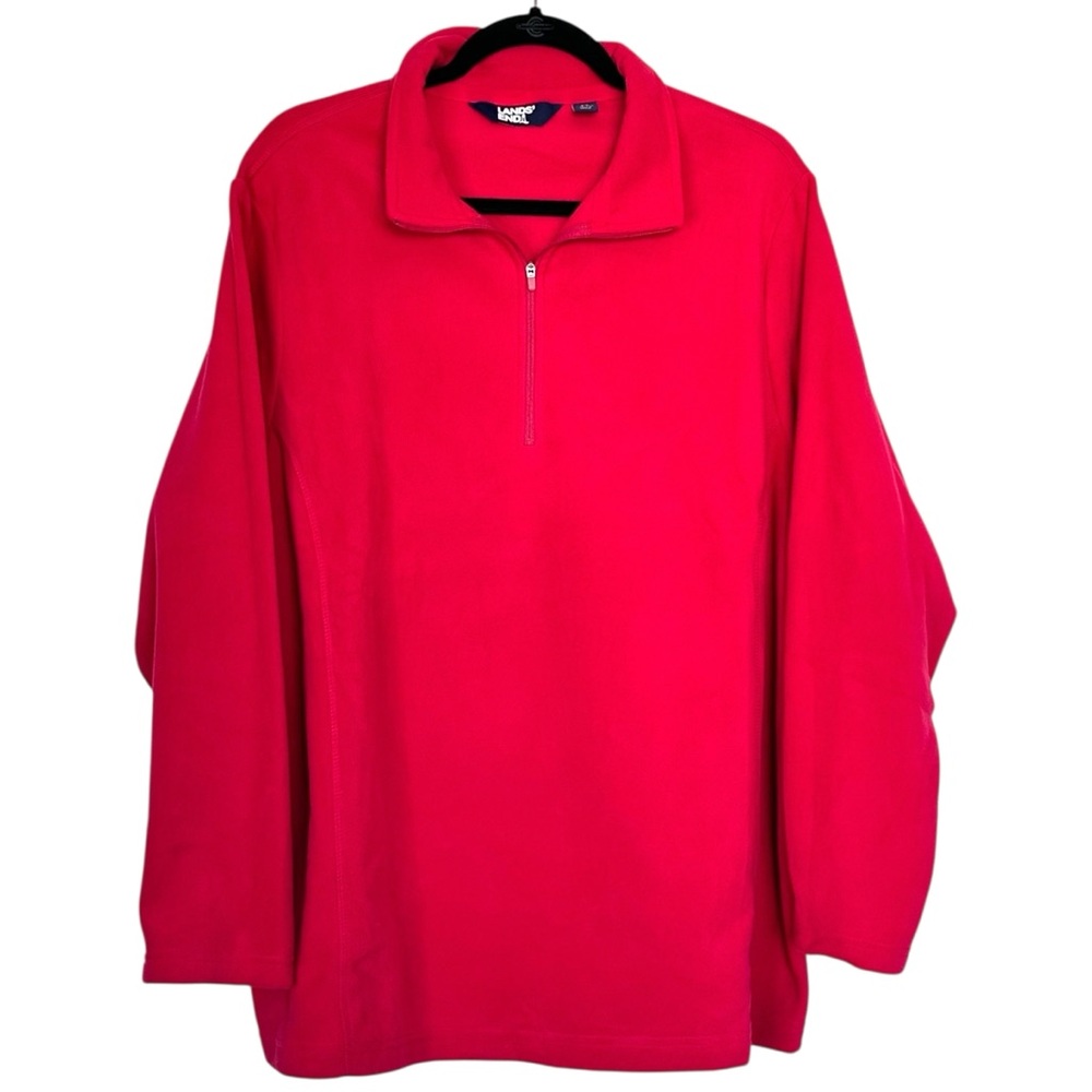 LANDS END 1/4 Zip Collared Fleece Sweatshirt Women's Plus 2X Red Long Sleeve